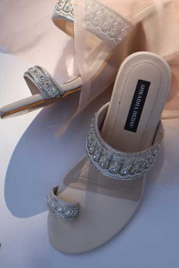 Buy_Shradha Hedau Footwear Couture_Beige Zahra Embroidered Twin Strap Block Heels _Online_at_Aza_Fashions