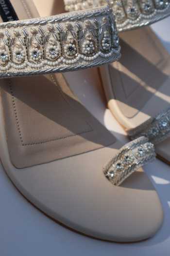 Shop_Shradha Hedau Footwear Couture_Beige Zahra Embroidered Twin Strap Block Heels _Online_at_Aza_Fashions