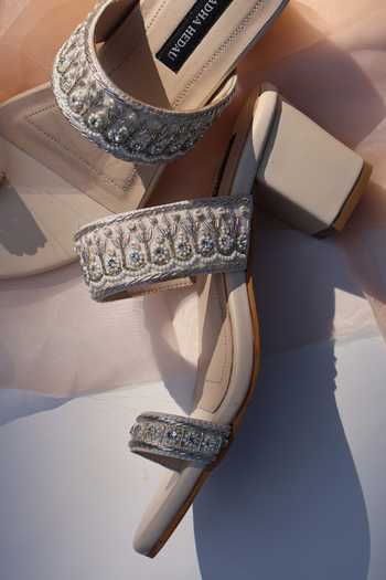 Buy_Shradha Hedau Footwear Couture_Beige Zahra Embroidered Twin Strap Block Heels 