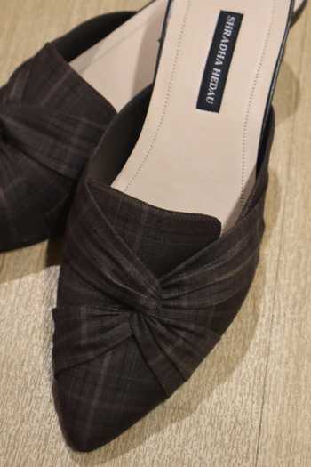 Shop_Shradha Hedau Footwear Couture_Black Elowen Criss Cross Midnight Weave Mule Heels _Online_at_Aza_Fashions