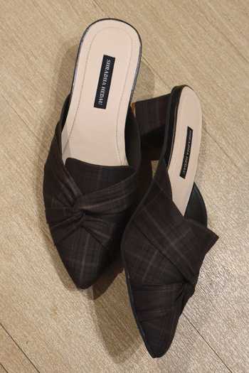 Shradha Hedau Footwear Couture Elowen Criss Cross Midnight Weave Mule Heels 