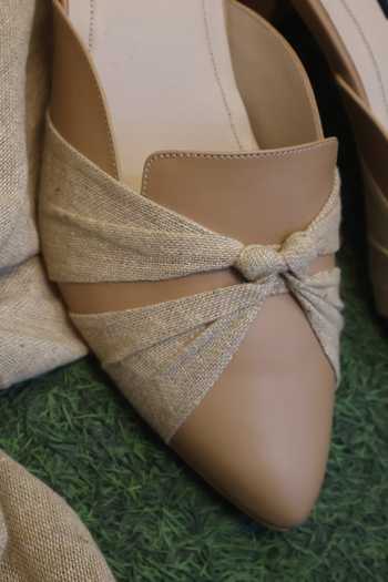 Buy_Shradha Hedau Footwear Couture_Beige Elihra Lace Crossover Strap Mule Heels _Online_at_Aza_Fashions