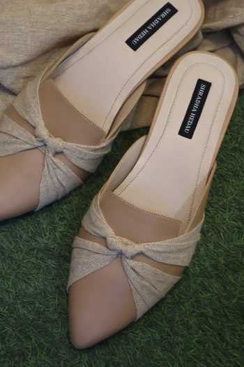 Buy_Shradha Hedau Footwear Couture_Beige Elihra Lace Crossover Strap Mule Heels 