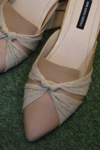 Shop Shradha Hedau Footwear Couture Beige Elihra Lace Crossover Strap Mule Heels Shop_Shradha Hedau Footwear Couture_Beige Elihra Lace Crossover Strap Mule Heels
