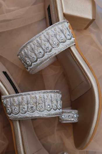 Shradha Hedau Footwear Couture_Beige Caitlin Embellished Open Toe Mule Heels _Online_at_Aza_Fashions