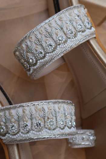 Buy_Shradha Hedau Footwear Couture_Beige Caitlin Embellished Open Toe Mule Heels _Online_at_Aza_Fashions