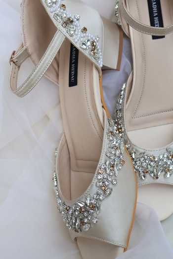 Shop Shradha Hedau Footwear Couture Gold Cristallo Crystal Embroidered Peep Toe Heels Shop_Shradha Hedau Footwear Couture_Gold Cristallo Crystal Embroidered Peep Toe Heels