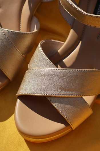 Shop_Shradha Hedau Footwear Couture_Gold Kiaara Criss Cross Strap Wedges _Online_at_Aza_Fashions