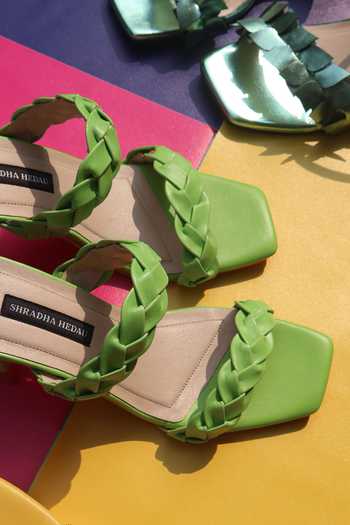 Buy_Shradha Hedau Footwear Couture_Green Rhea Braided Strap Heels _Online_at_Aza_Fashions