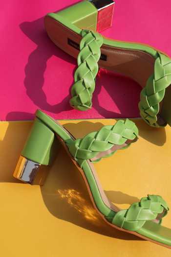 Shop_Shradha Hedau Footwear Couture_Green Rhea Braided Strap Heels _Online_at_Aza_Fashions