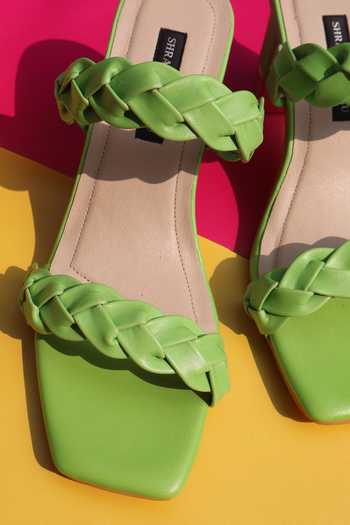 Shradha Hedau Footwear Couture_Green Rhea Braided Strap Heels _at_Aza_Fashions