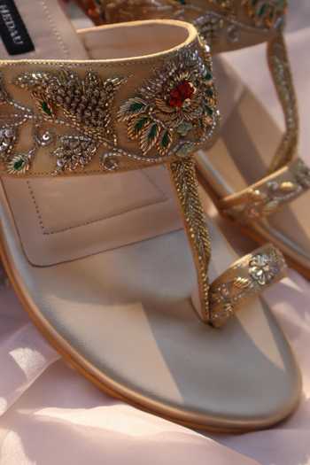 Shradha Hedau Footwear Couture_Beige Anya Embroidered Kolhapuri Mules _Online_at_Aza_Fashions