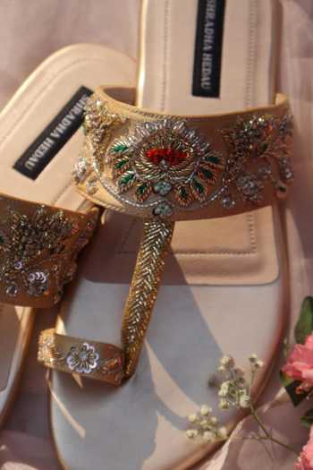 Buy_Shradha Hedau Footwear Couture_Beige Anya Embroidered Kolhapuri Mules _Online_at_Aza_Fashions
