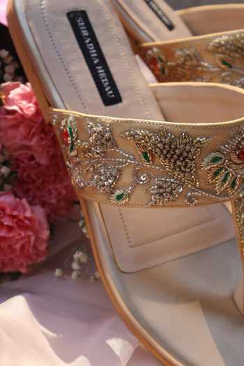 Shradha Hedau Footwear Couture_Beige Anya Embroidered Kolhapuri Mules _at_Aza_Fashions