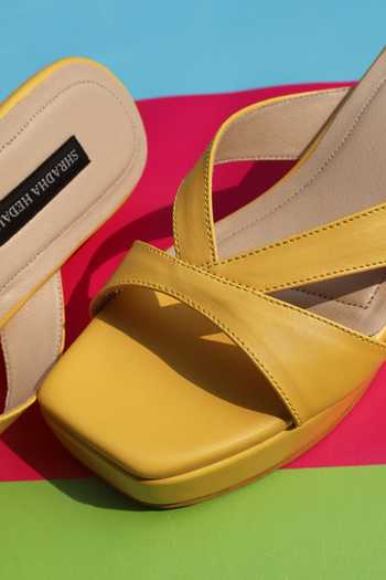 Shradha Hedau Footwear Couture_Mustard Maya Strappy Wedges _Online_at_Aza_Fashions