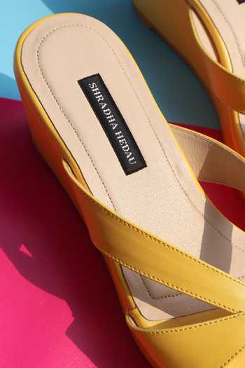 Shop_Shradha Hedau Footwear Couture_Mustard Maya Strappy Wedges _Online_at_Aza_Fashions
