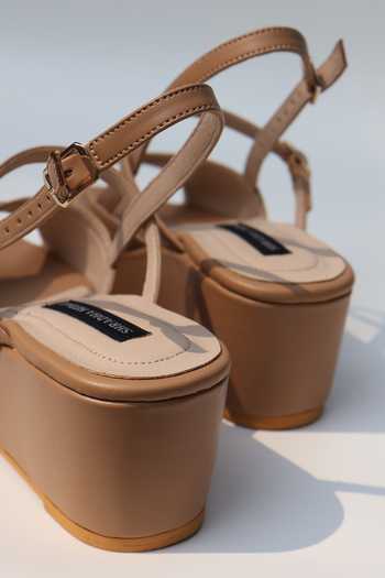 Shradha Hedau Footwear Couture_Beige Kavya Neutral Textured Wedges _Online_at_Aza_Fashions