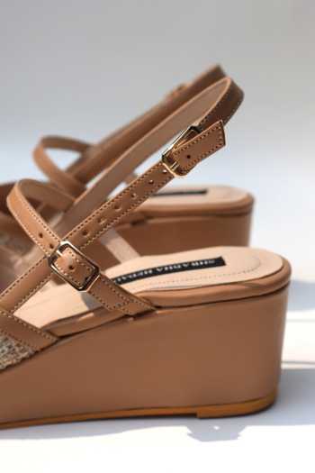Buy_Shradha Hedau Footwear Couture_Beige Kavya Neutral Textured Wedges _Online_at_Aza_Fashions