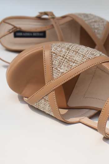 Shop_Shradha Hedau Footwear Couture_Beige Kavya Neutral Textured Wedges _Online_at_Aza_Fashions