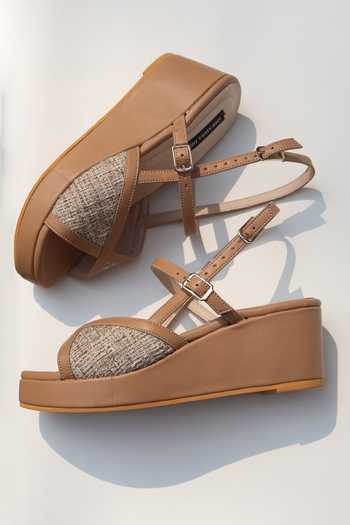 Shradha Hedau Footwear Couture_Beige Kavya Neutral Textured Wedges _at_Aza_Fashions