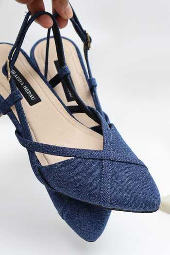 Buy_Shradha Hedau Footwear Couture_Blue Ivy Sling Back Denim Heels _Online_at_Aza_Fashions