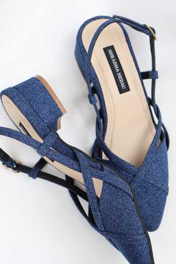 Shop_Shradha Hedau Footwear Couture_Blue Ivy Sling Back Denim Heels _Online_at_Aza_Fashions