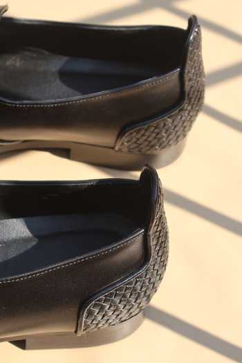 Buy_Shradha Hedau Footwear Couture_Black Arthur Woven Texture Loafers _Online_at_Aza_Fashions