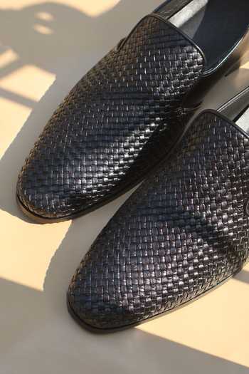 Buy_Shradha Hedau Footwear Couture_Black Arthur Woven Texture Loafers 