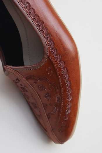 Buy_Shradha Hedau Footwear Couture_Brown Digvijay Etched Mules _Online_at_Aza_Fashions