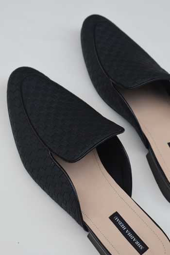 Shradha Hedau Footwear Couture_Black Reyansh Woven Textured Mules _Online_at_Aza_Fashions