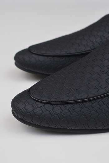 Buy_Shradha Hedau Footwear Couture_Black Reyansh Woven Textured Mules _Online_at_Aza_Fashions