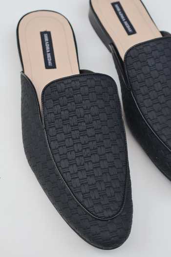Shop_Shradha Hedau Footwear Couture_Black Reyansh Woven Textured Mules _Online_at_Aza_Fashions