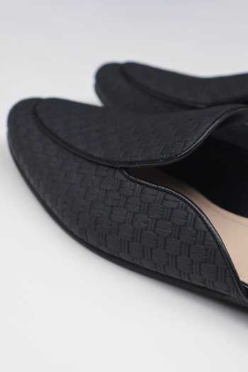 Shradha Hedau Footwear Couture_Black Reyansh Woven Textured Mules _at_Aza_Fashions