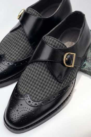Shradha Hedau Footwear Couture Black Devansh Perforated And Checkered Shoes Online at Aza Fashions Shradha Hedau Footwear Couture_Black Devansh Perforated And Checkered Shoes _Online_at_Aza_Fashions