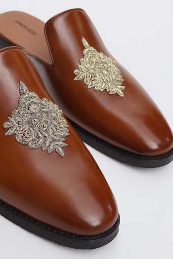 Shradha Hedau Footwear Couture_Brown Ranveer Embellished Slip-on Mules _Online_at_Aza_Fashions