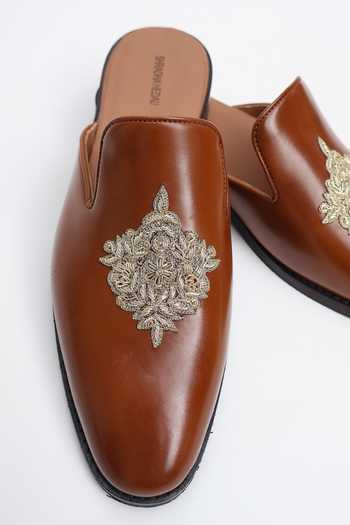 Buy_Shradha Hedau Footwear Couture_Brown Ranveer Embellished Slip-on Mules _Online_at_Aza_Fashions