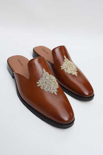 Shop_Shradha Hedau Footwear Couture_Brown Ranveer Embellished Slip-on Mules _Online_at_Aza_Fashions