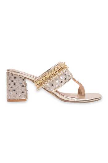 5elements_Gold Tavishi Embroidered Kolhapuri Heels _Online_at_Aza_Fashions