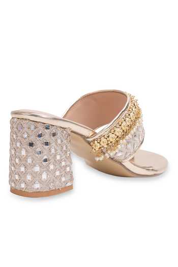 Shop_5elements_Gold Tavishi Embroidered Kolhapuri Heels _Online_at_Aza_Fashions