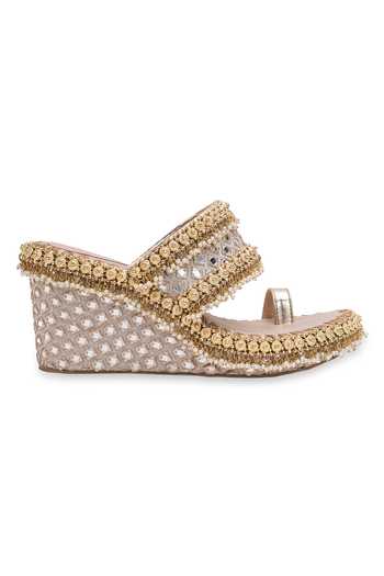 5elements_Gold Charita Embroidered Wedges _Online_at_Aza_Fashions