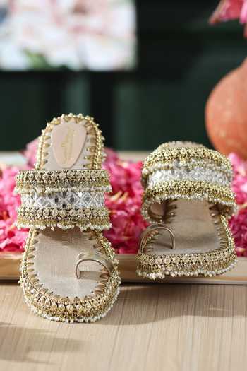 Buy_5elements_Gold Charita Embroidered Wedges _Online_at_Aza_Fashions