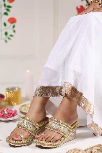 Shop_5elements_Gold Charita Embroidered Wedges _Online_at_Aza_Fashions