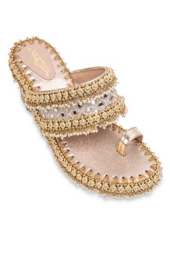 5elements_Gold Charita Embroidered Wedges _at_Aza_Fashions