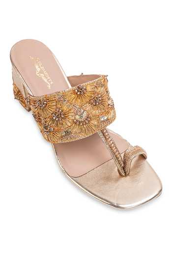 Shop 5elements Gold Ridhya Embroidered Kolhapuri Heels Online at Aza Fashions Shop_5elements_Gold Ridhya Embroidered Kolhapuri Heels _Online_at_Aza_Fashions