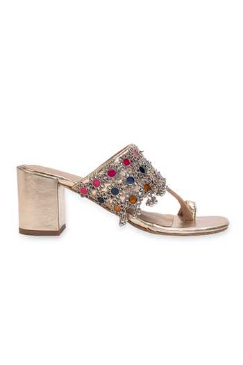 5elements Gold Mehrasa Embroidered Kolhapuri Heels Online at Aza Fashions 5elements_Gold Mehrasa Embroidered Kolhapuri Heels _Online_at_Aza_Fashions
