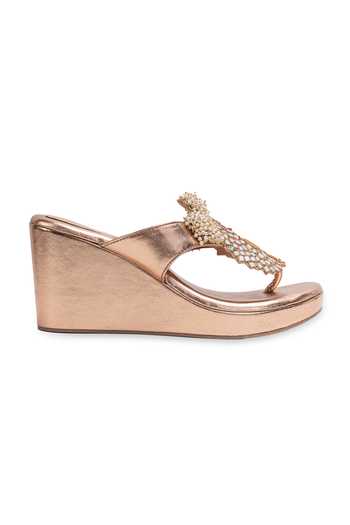5elements_Brown Varnika Embroidered Wedges _Online_at_Aza_Fashions
