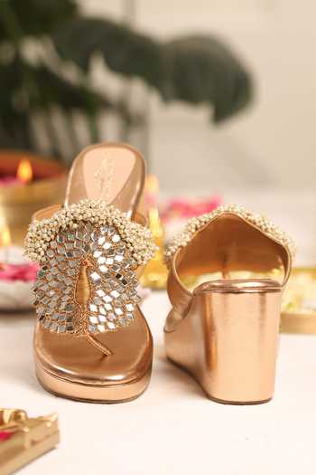 Buy_5elements_Brown Varnika Embroidered Wedges _Online_at_Aza_Fashions