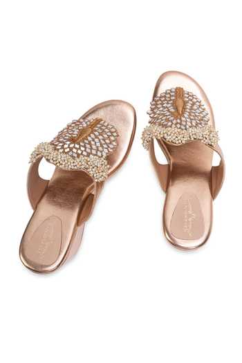 5elements_Brown Varnika Embroidered Wedges _at_Aza_Fashions
