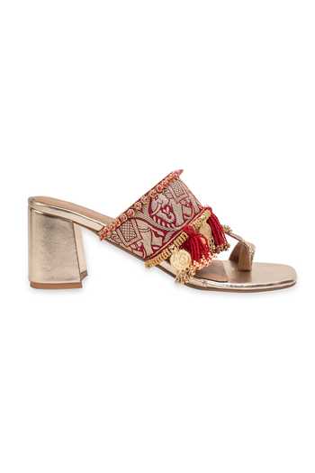5elements Gold Zarina Embroidered Mule Heels Online at Aza Fashions 5elements_Gold Zarina Embroidered Mule Heels _Online_at_Aza_Fashions