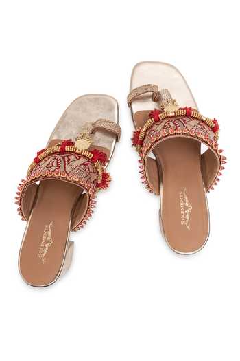 Buy 5elements Gold Zarina Embroidered Mule Heels Online at Aza Fashions Buy_5elements_Gold Zarina Embroidered Mule Heels _Online_at_Aza_Fashions